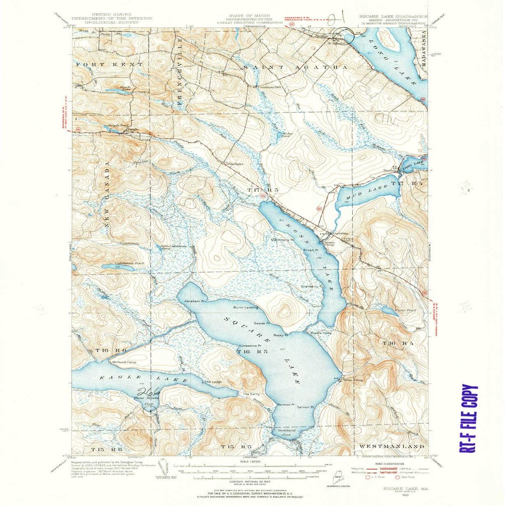 YellowMaps Square Lake ME topo map, 1:62500 Scale, 15 X 15 Minute, Historical, 1953, Updated 1955, 20.7 x 17 in - Polypropylene