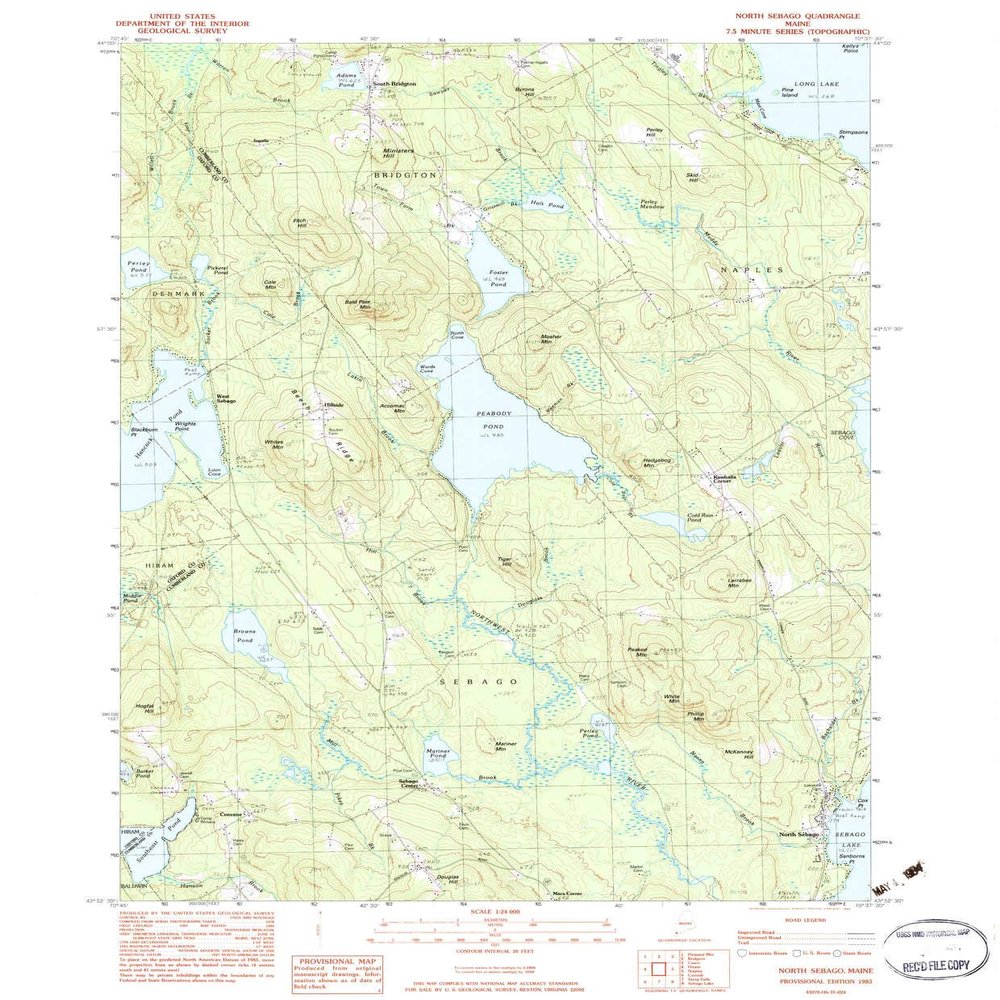 YellowMaps North Sebago ME topo map, 1:24000 Scale, 7.5 X 7.5 Minute, Historical, 1983, Updated 1984, 26.6 x 22 in - Polypropylene