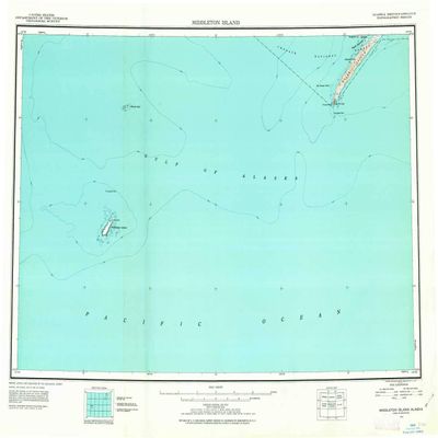 YellowMaps Middleton Island AK topo map, 1:250000 Scale, 1 X 3 Degree, Historical, 1948, Updated 1962, 22.9 x 30 in - Tyvek