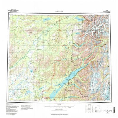 YellowMaps Lake Clark AK topo map, 1:250000 Scale, 1 X 3 Degree, Historical, 1958, Updated 1983, 24.2 x 30.7 in - Polypropylene