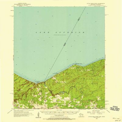 YellowMaps Little Girls Point MI topo map, 1:62500 Scale, 15 X 15 Minute, Historical, 1956, Updated 1958, 20.92 x 16.18 in - Tyvek
