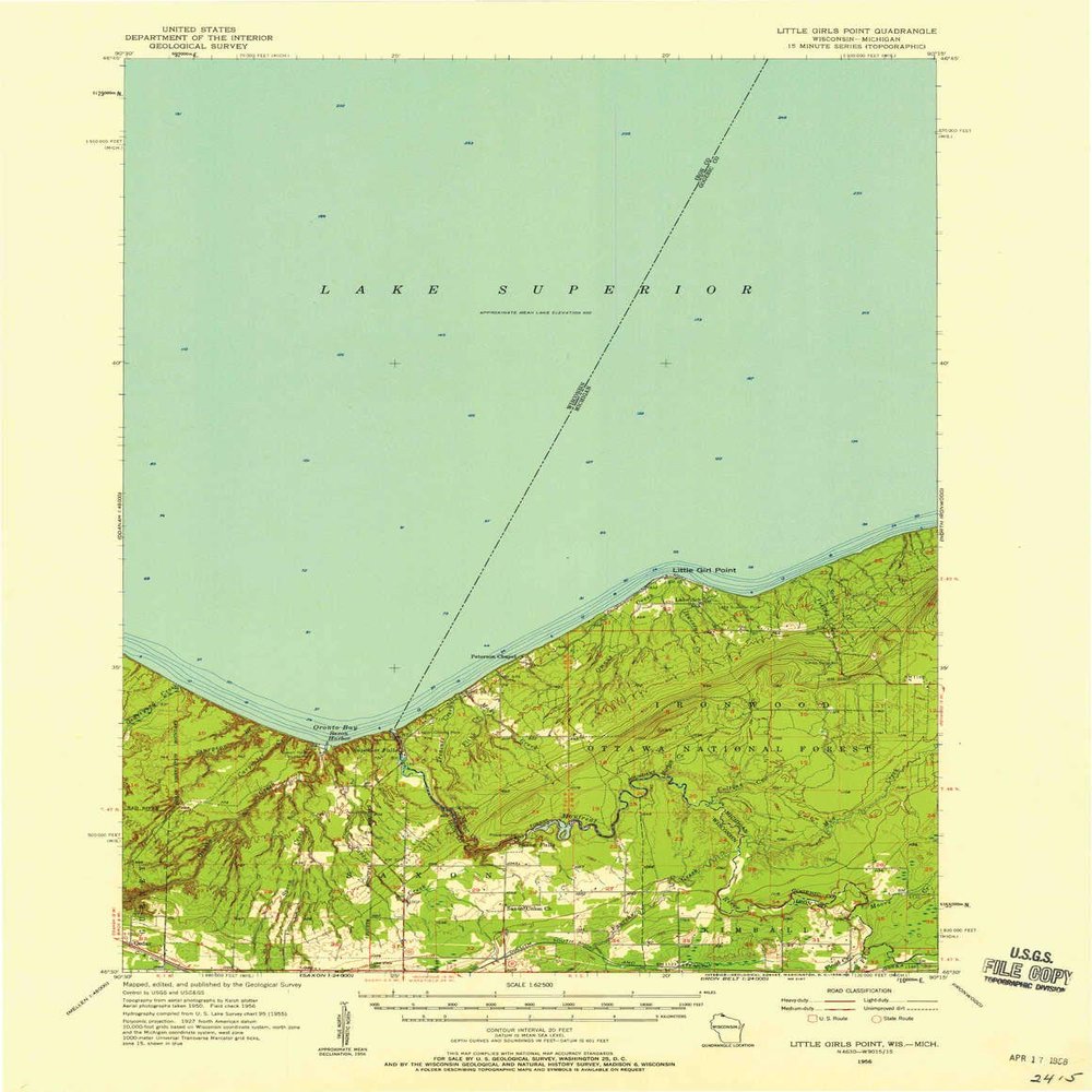 YellowMaps Little Girls Point MI topo map, 1:62500 Scale, 15 X 15 Minute, Historical, 1956, Updated 1958, 20.92 x 16.18 in - Tyvek