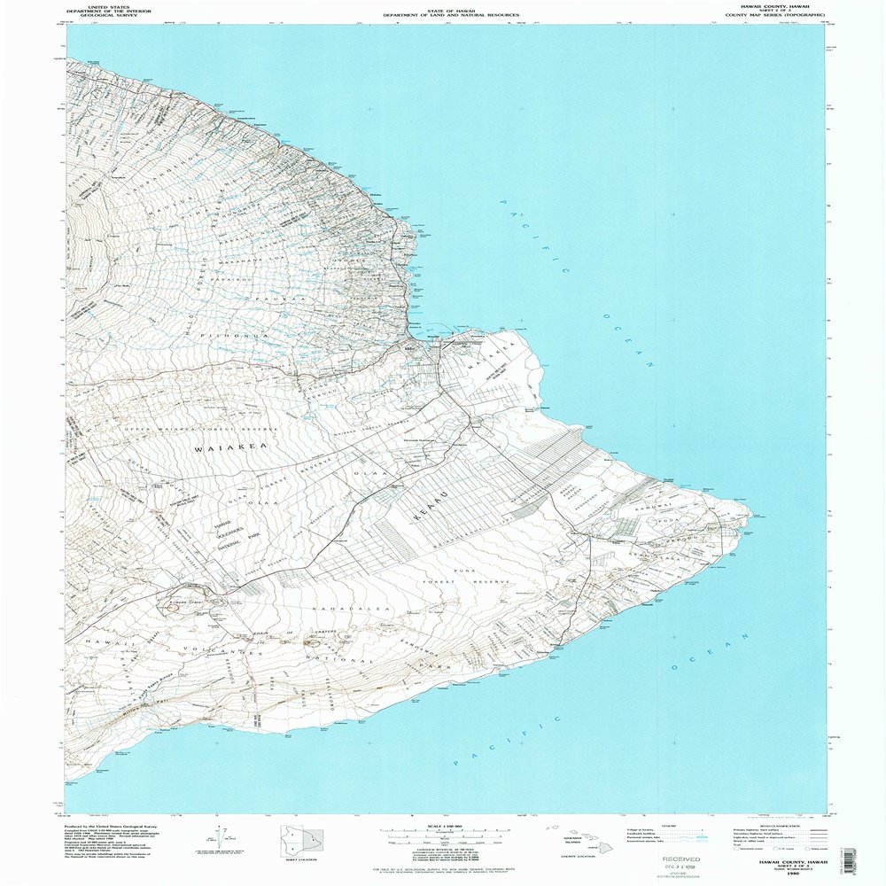 YellowMaps Hawaii County Sheet 2 HI topo map, 1:100000 Scale, 30 X 60 Minute, Historical, 1980, Updated 1985, 45.7 x 30.1 in - Polypropylene