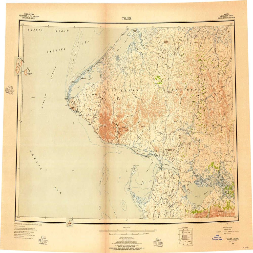 Teller AK topo map, 1:250000 Scale, 1 X 4 Degree, Historical, 1950, Updated 1956, 23.3 x 34.7 in - Polypropylene