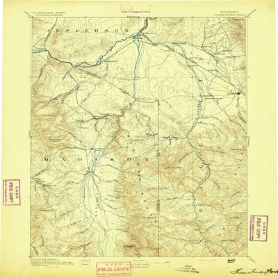 YellowMaps Three Forks MT topo map, 1:250000 Scale, 1 X 1 Degree, Historical, 1894, 20.4 x 15.9 in - Polypropylene