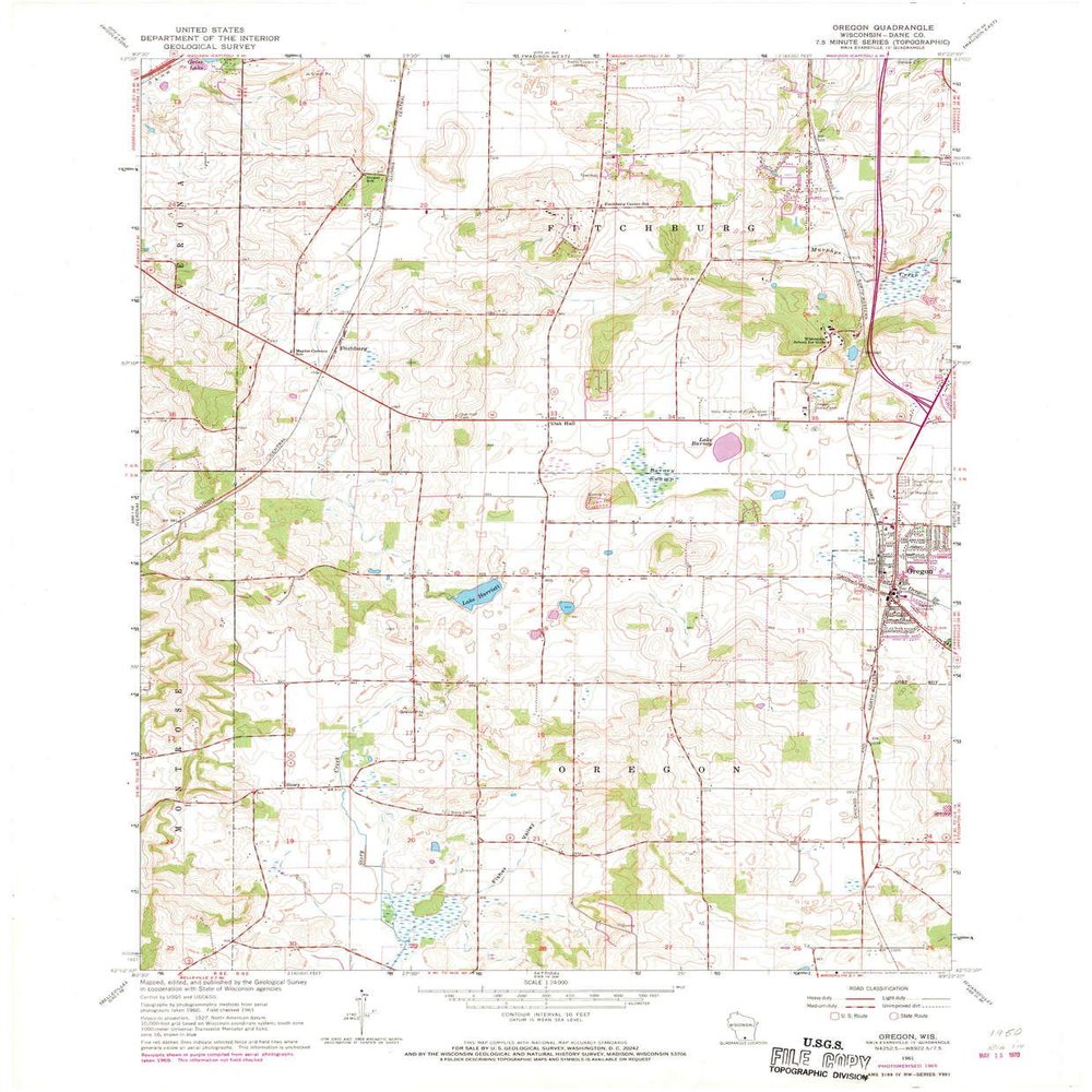 YellowMaps Oregon WI topo map, 1:24000 Scale, 7.5 X 7.5 Minute, Historical, 1961, Updated 1970, 27.29 x 22.56 in - Tyvek