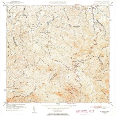YellowMaps El Yunque PR topo map, 1:30000 Scale, 7.5 X 7.5 Minute, Historical, 1952, Updated 1953, 21.7 x 19.6 in - Polypropylene