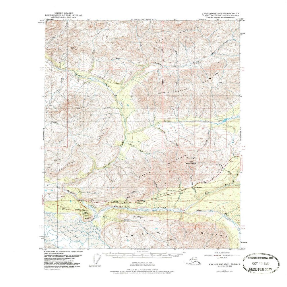 YellowMaps Anchorage D 2 AK topo map, 1:63360 Scale, 15 X 15 Minute, Historical, 1948, Updated 1986, 21.8 x 18 in - Tyvek