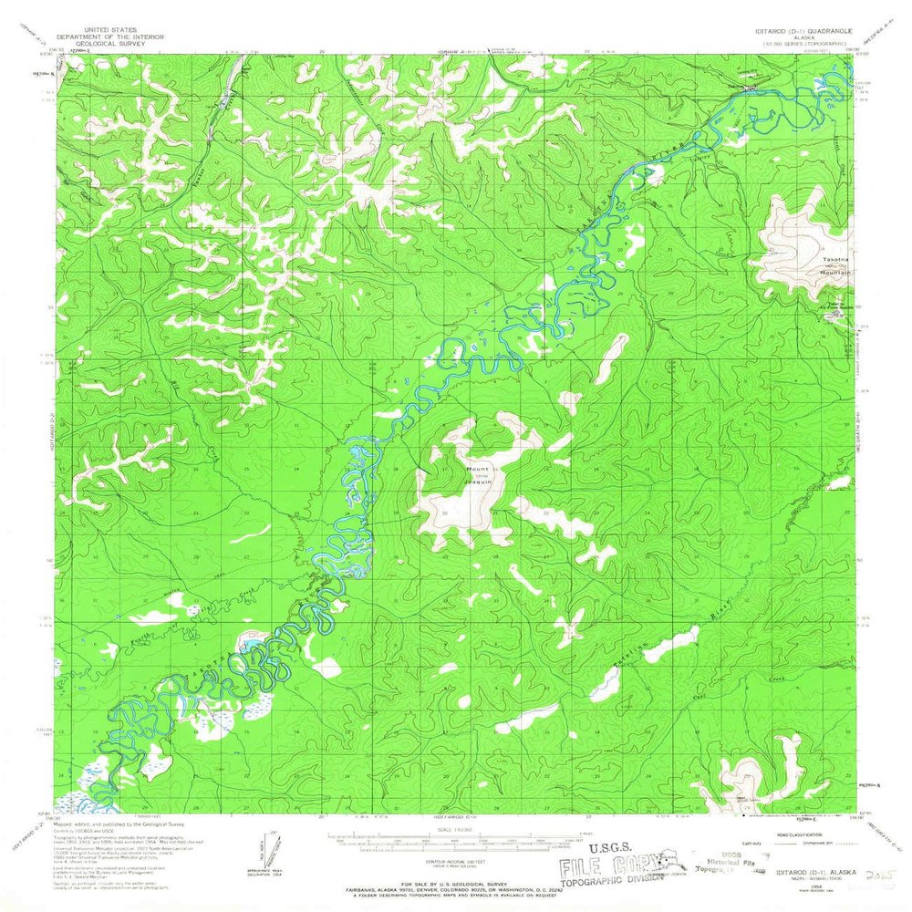 YellowMaps Iditarod D 1 AK topo map, 1:63360 Scale, 15 X 15 Minute, Historical, 1954, Updated 1967, 20.8 x 18 in - Tyvek