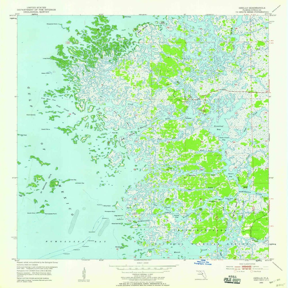 Ozello FL topo map, 1:24000 Scale, 7.5 X 7.5 Minute, Historical, 1954, Updated 1959, 26.8 x 22.9 in - Tyvek
