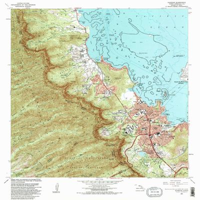 YellowMaps Kaneohe HI topo map, 1:24000 Scale, 7.5 X 7.5 Minute, Historical, 1983, Updated 1983, 26.9 x 24 in - Polypropylene