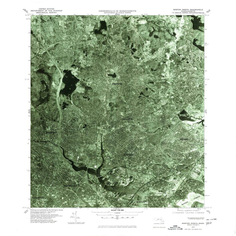 YellowMaps Boston North MA topo map, 1:25000 Scale, 7.5 X 7.5 Minute, Historical, 1977, Updated 1980, 26.8 x 22 in - Polypropylene