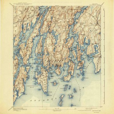YellowMaps Boothbay ME topo map, 1:62500 Scale, 15 X 15 Minute, Historical, 1893, Updated 1941, 19.8 x 16.5 in - Polypropylene