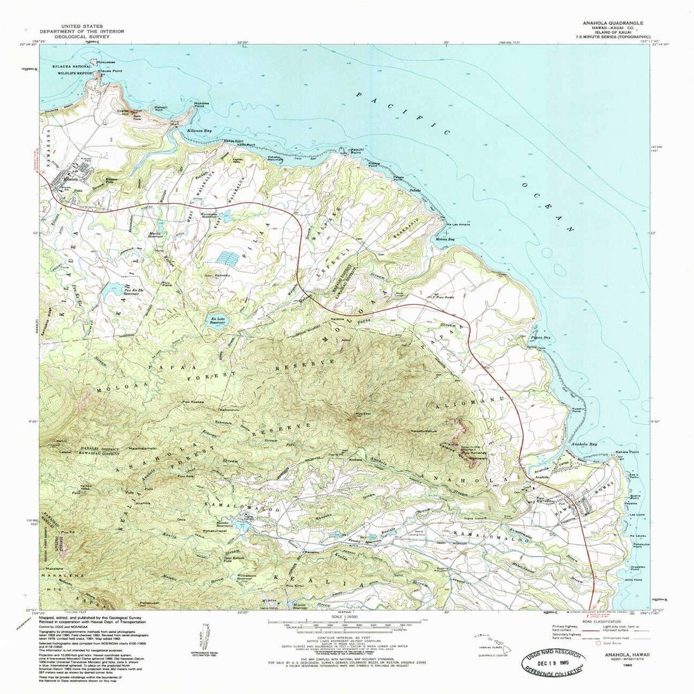 YellowMaps Anahola HI topo map, 1:24000 Scale, 7.5 X 7.5 Minute, Historical, 1984, Updated 1986, 27.9 x 24 in - Tyvek