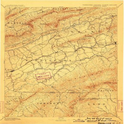 YellowMaps Abingdon VA topo map, 1:125000 Scale, 30 X 30 Minute, Historical, 1909, 19.8 x 15.5 in - Polypropylene