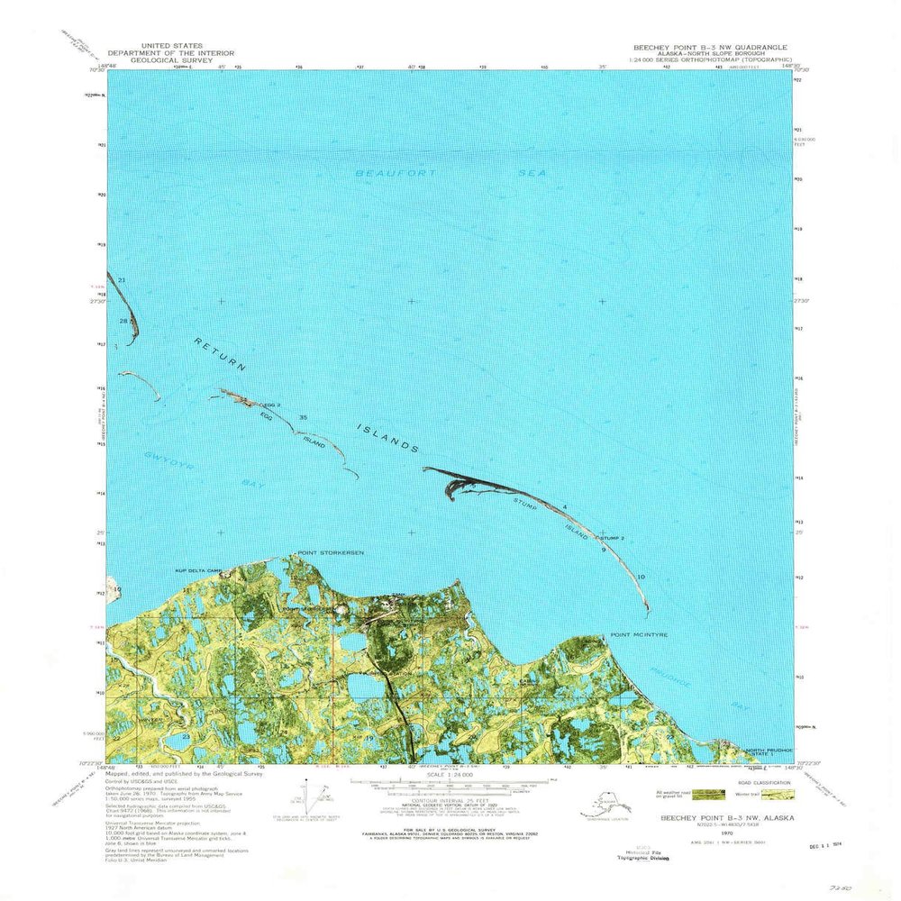 YellowMaps Beechey Point B 3 NW AK topo map, 1:24000 Scale, 7.5 X 7.5 Minute, Historical, 1970, Updated 1974, 29.7 x 24.1 in - Tyvek