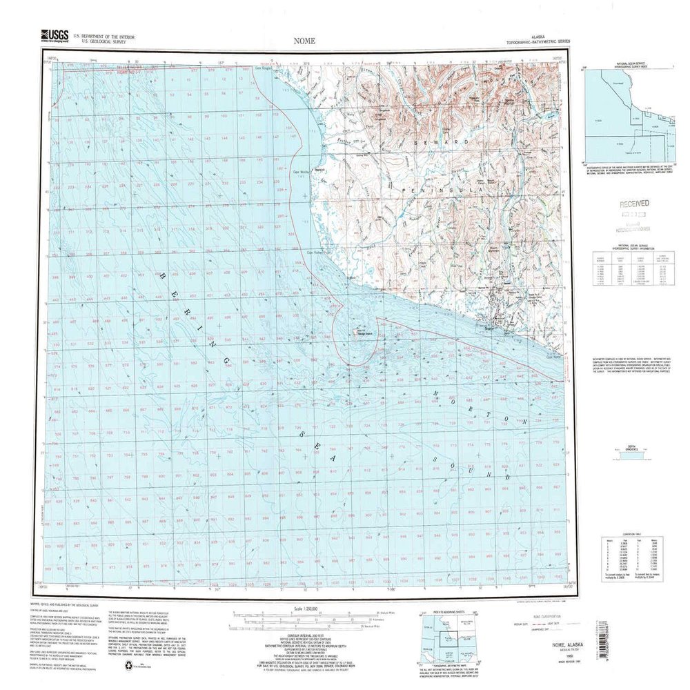YellowMaps Nome AK topo map, 1:250000 Scale, 1 X 3 Degree, Historical, 1950, Updated 1986, 23.2 x 30.4 in - Tyvek