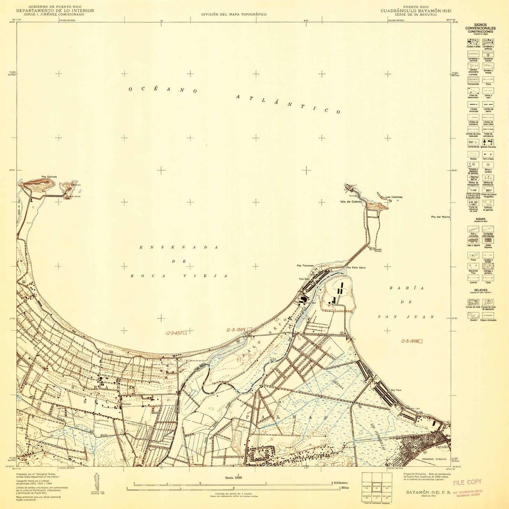 YellowMaps Bayamon NE PR topo map, 1:10000 Scale, 3.75 X 3.75 Minute, Historical, 1950, 31.2 x 30.5 in - Polypropylene