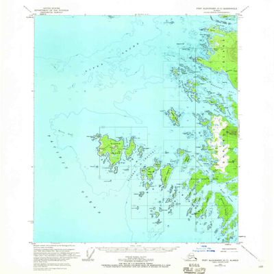 YellowMaps Port Alexander D 5 AK topo map, 1:63360 Scale, 15 X 15 Minute, Historical, 1951, Updated 1965, 20.9 x 17 in - Tyvek