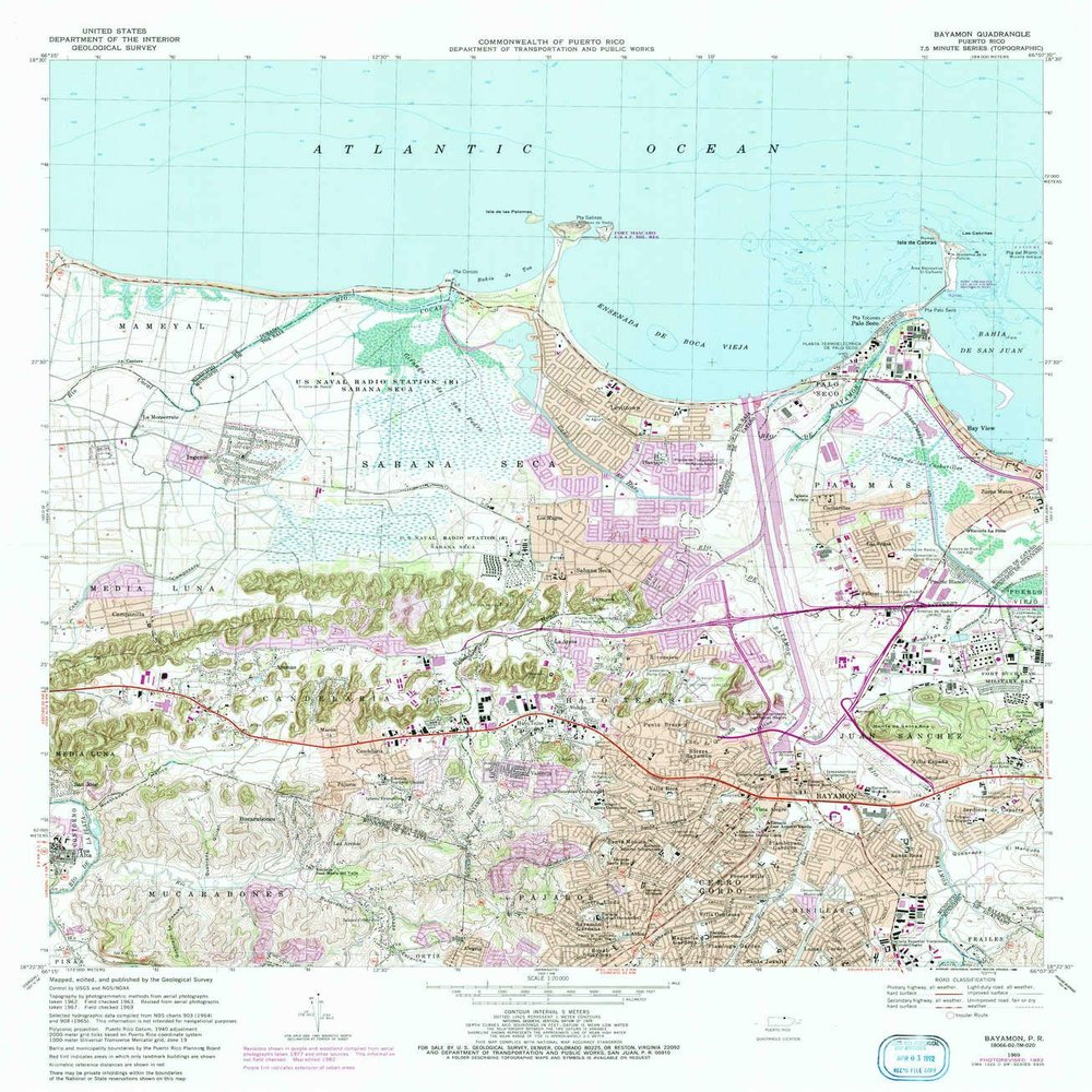 YellowMaps Bayamon PR topo map, 1:20000 Scale, 7.5 X 7.5 Minute, Historical, 1969, Updated 1988, 32.8 x 28.6 in - Tyvek