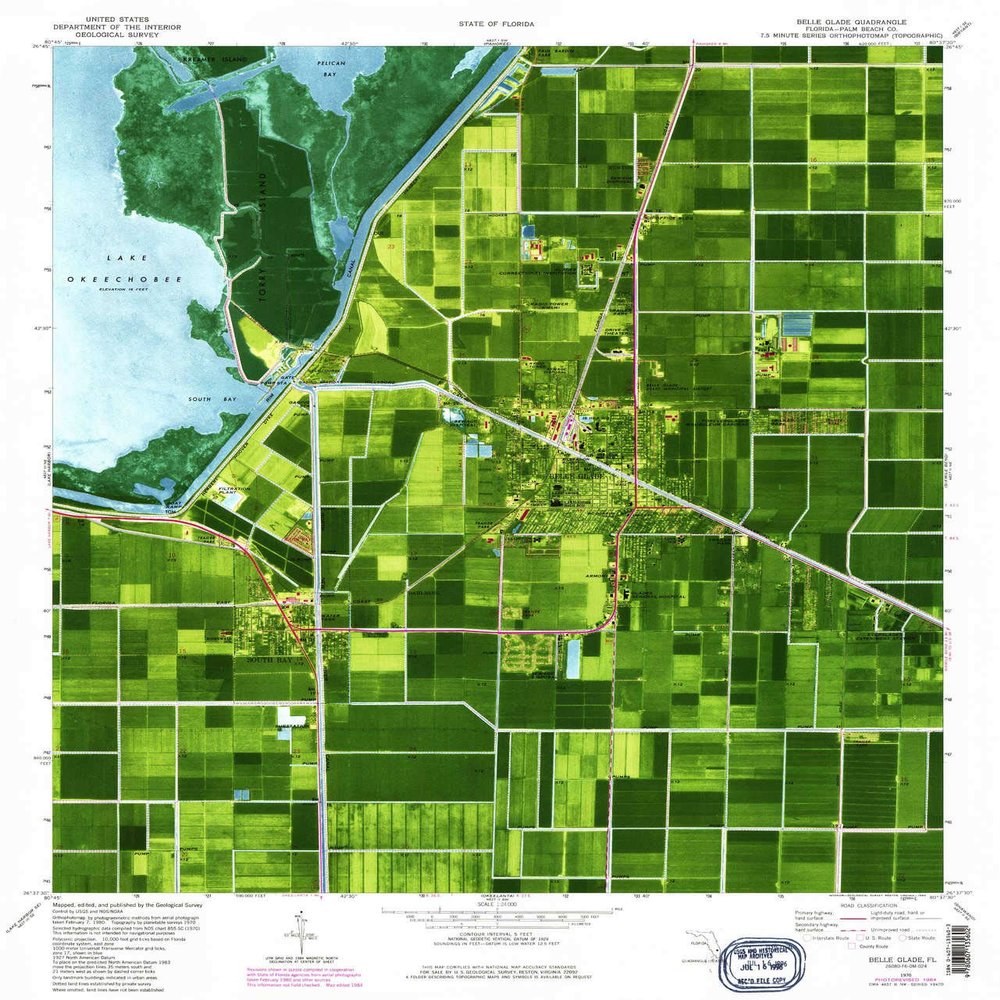 Belle Glade FL topo map, 1:24000 Scale, 7.5 X 7.5 Minute, Historical, 1970, Updated 1984, 26.8 x 22.9 in - Polypropylene