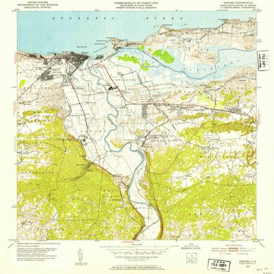 YellowMaps Arecibo PR topo map, 1:30000 Scale, 7.5 X 7.5 Minute, Historical, 1953, Updated 1954, 21.7 x 19.9 in - Polypropylene