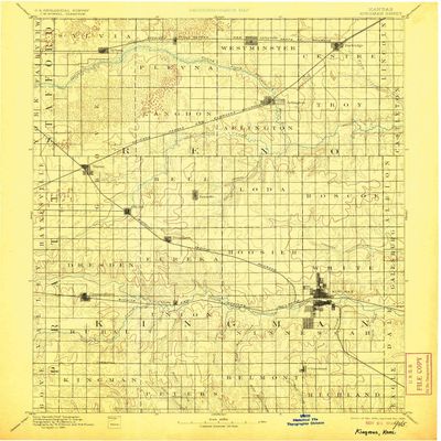 YellowMaps Kingman KS topo map, 1:125000 Scale, 30 X 30 Minute, Historical, 1894, Updated 1906, 19.51 x 16.54 in - Tyvek
