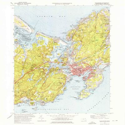 YellowMaps Gloucester MA topo map, 1:24000 Scale, 7.5 X 7.5 Minute, Historical, 1973, Updated 1976, 28.3 x 22.1 in - Polypropylene