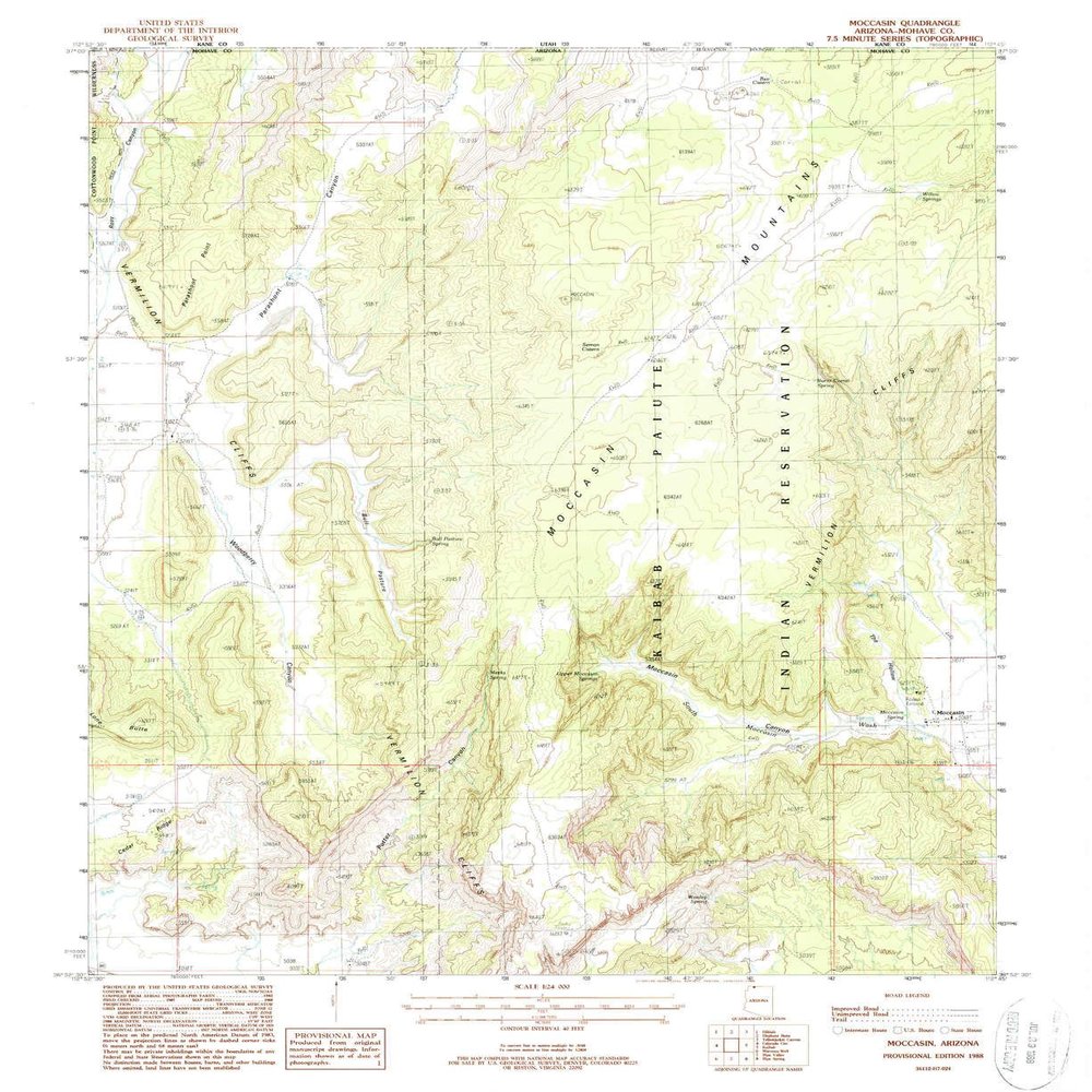 YellowMaps Moccasin AZ topo map, 1:24000 Scale, 7.5 X 7.5 Minute, Historical, 1988, Updated 1988, 26.9 x 22 in - Tyvek