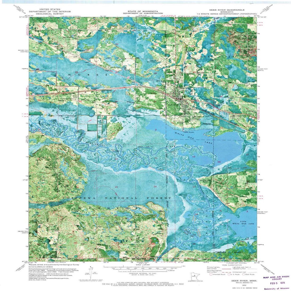 YellowMaps Deer River MN topo map, 1:24000 Scale, 7.5 X 7.5 Minute, Historical, 1970, Updated 1973, 27.23 x 21.53 in - Tyvek