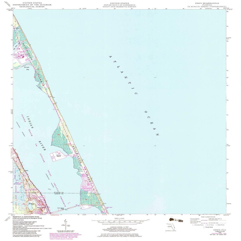 YellowMaps Eden FL topo map, 1:24000 Scale, 7.5 X 7.5 Minute, Historical, 1948, Updated 1983, 26.8 x 23 in - Polypropylene