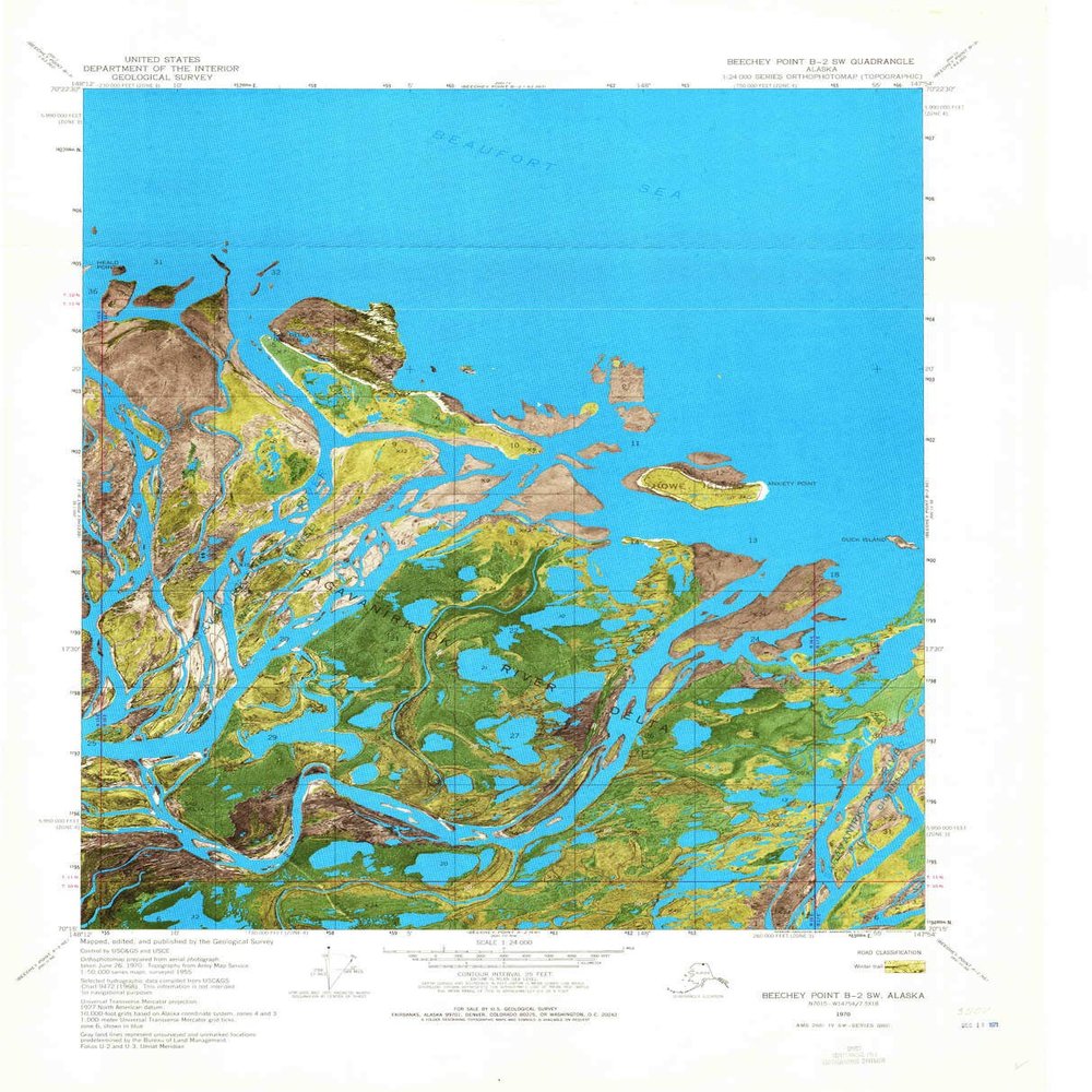 YellowMaps Beechey Point B 2 SW AK topo map, 1:24000 Scale, 7.5 X 7.5 Minute, Historical, 1970, Updated 1971, 29.7 x 24 in - Polypropylene