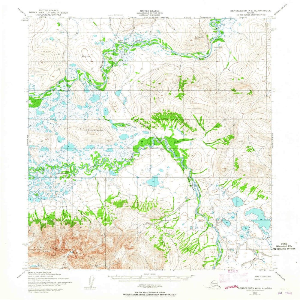 YellowMaps Bendeleben A 6 AK topo map, 1:63360 Scale, 15 X 15 Minute, Historical, 1950, Updated 1965, 20.7 x 18 in - Tyvek