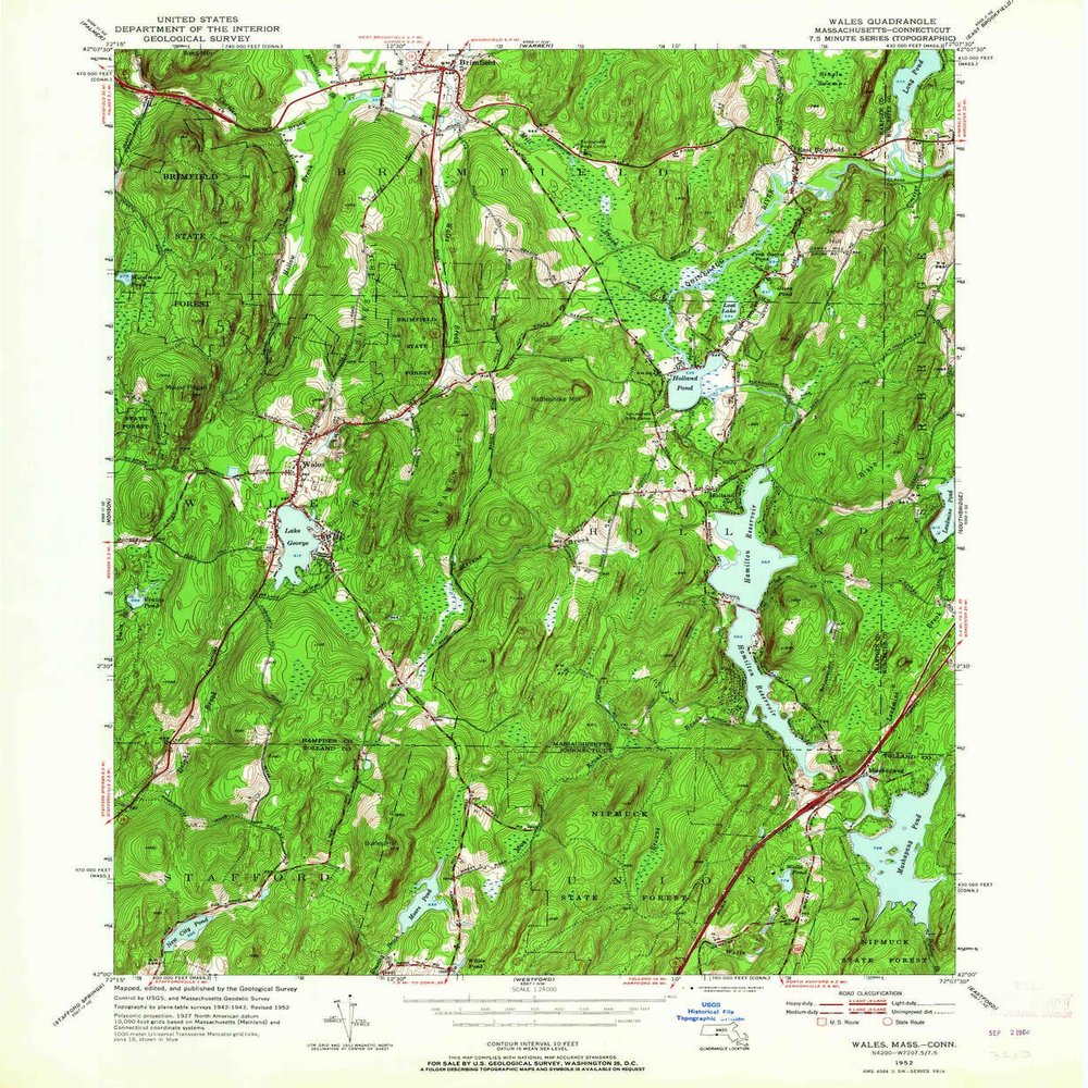 YellowMaps Wales MA topo map, 1:24000 Scale, 7.5 X 7.5 Minute, Historical, 1952, Updated 1964, 26.8 x 22 in - Polypropylene