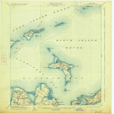 YellowMaps Gardiners Island NY topo map, 1:62500 Scale, 15 X 15 Minute, Historical, 1904, Updated 1926, 20.1 x 16.6 in - Polypropylene