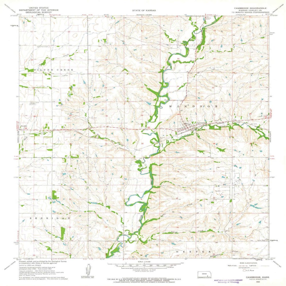 YellowMaps Cambridge KS topo map, 1:24000 Scale, 7.5 X 7.5 Minute, Historical, 1962, Updated 1963, 26.82 x 20.78 in - Tyvek