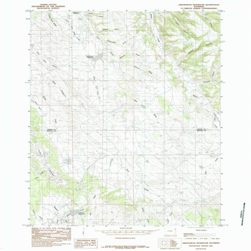 YellowMaps Arrowhead Reservoir WY topo map, 1:24000 Scale, 7.5 X 7.5 Minute, Historical, 1984, Updated 1984, 26.8 x 21.6 in - Polypropylene