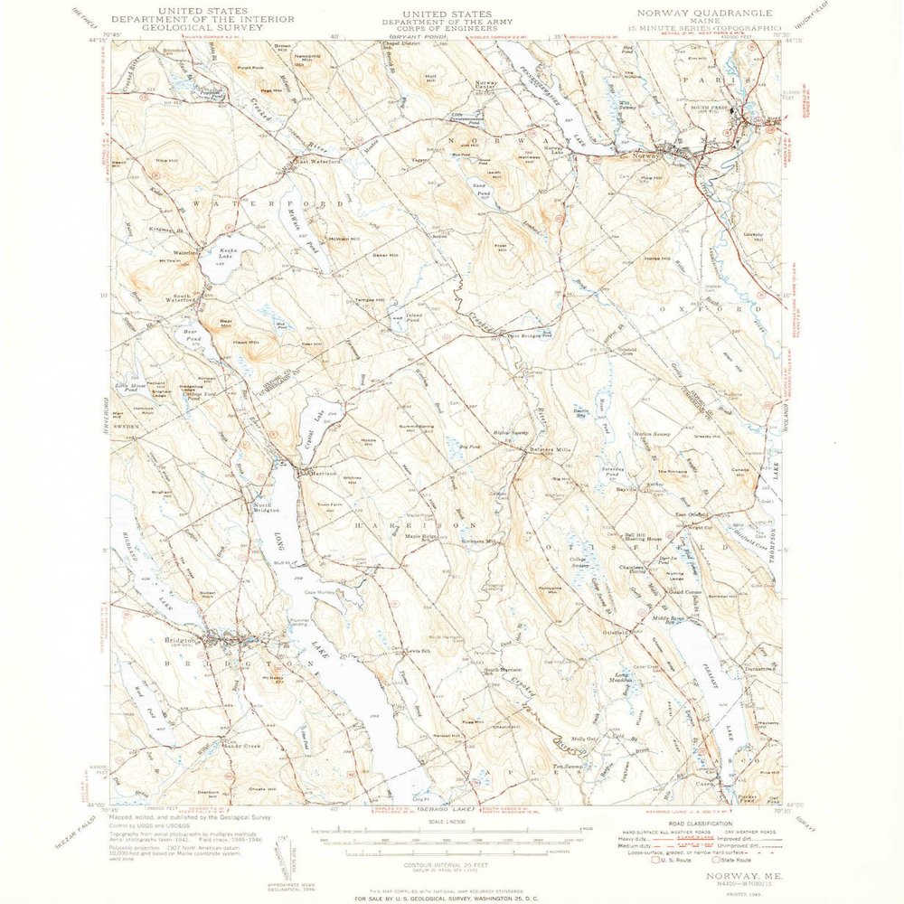 YellowMaps Norway ME topo map, 1:62500 Scale, 15 X 15 Minute, Historical, 1949, 20.7 x 17 in - Polypropylene