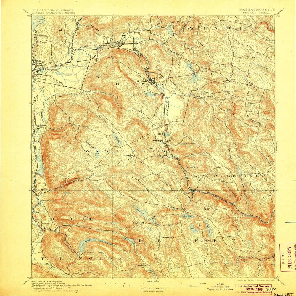 YellowMaps Becket MA topo map, 1:62500 Scale, 15 X 15 Minute, Historical, 1897, Updated 1905, 19.8 x 15.8 in - Polypropylene