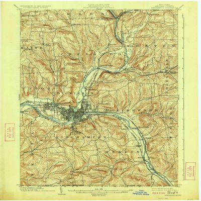 YellowMaps Binghamton NY topo map, 1:62500 Scale, 15 X 15 Minute, Historical, 1904, Updated 1924, 20.1 x 16.6 in - Tyvek