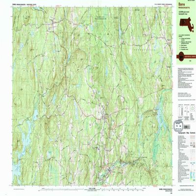 YellowMaps Barre MA topo map, 1:25000 Scale, 7.5 X 15 Minute, Historical, 1988, Updated 1988, 24 x 39.8 in - Polypropylene