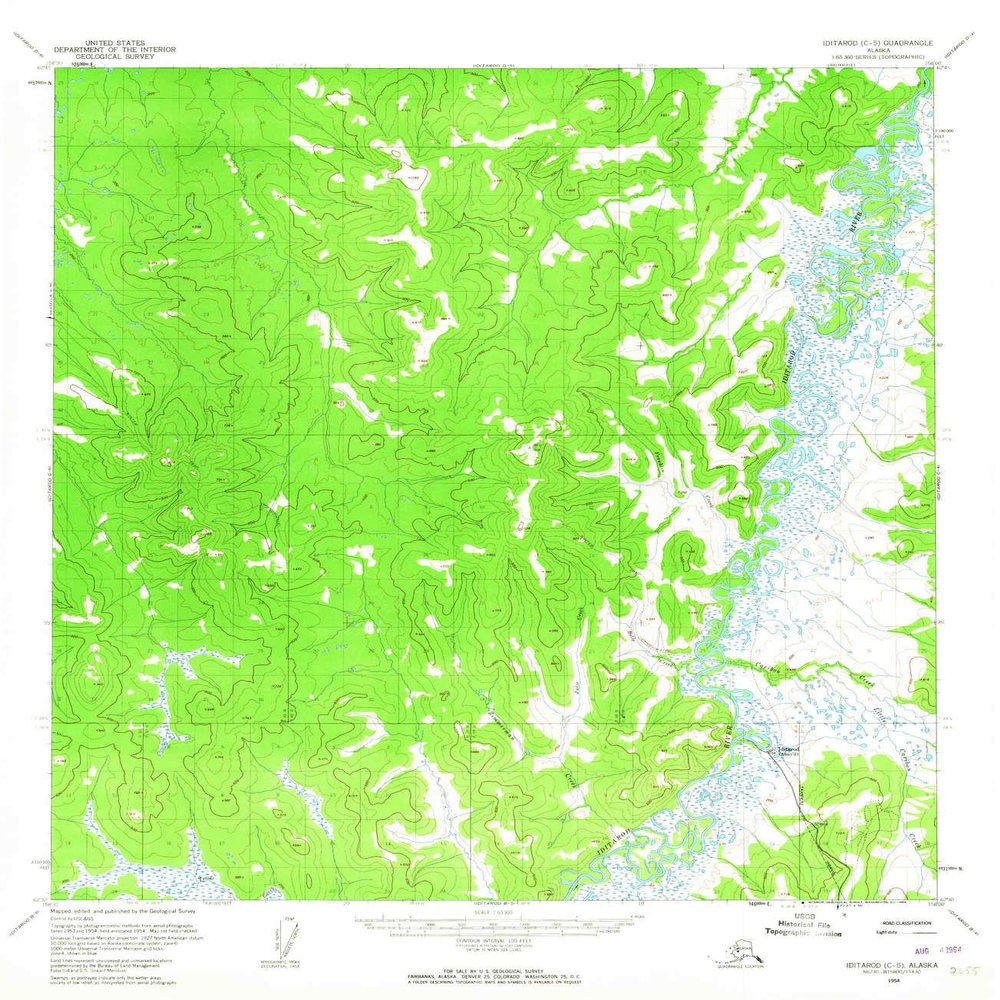 YellowMaps Iditarod C 5 AK topo map, 1:63360 Scale, 15 X 15 Minute, Historical, 1954, Updated 1964, 20.8 x 18.1 in - Polypropylene