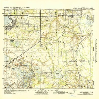 YellowMaps Ates Creek FL topo map, 1:62500 Scale, 15 X 15 Minute, Historical, 1942, 21.9 x 17 in - Polypropylene