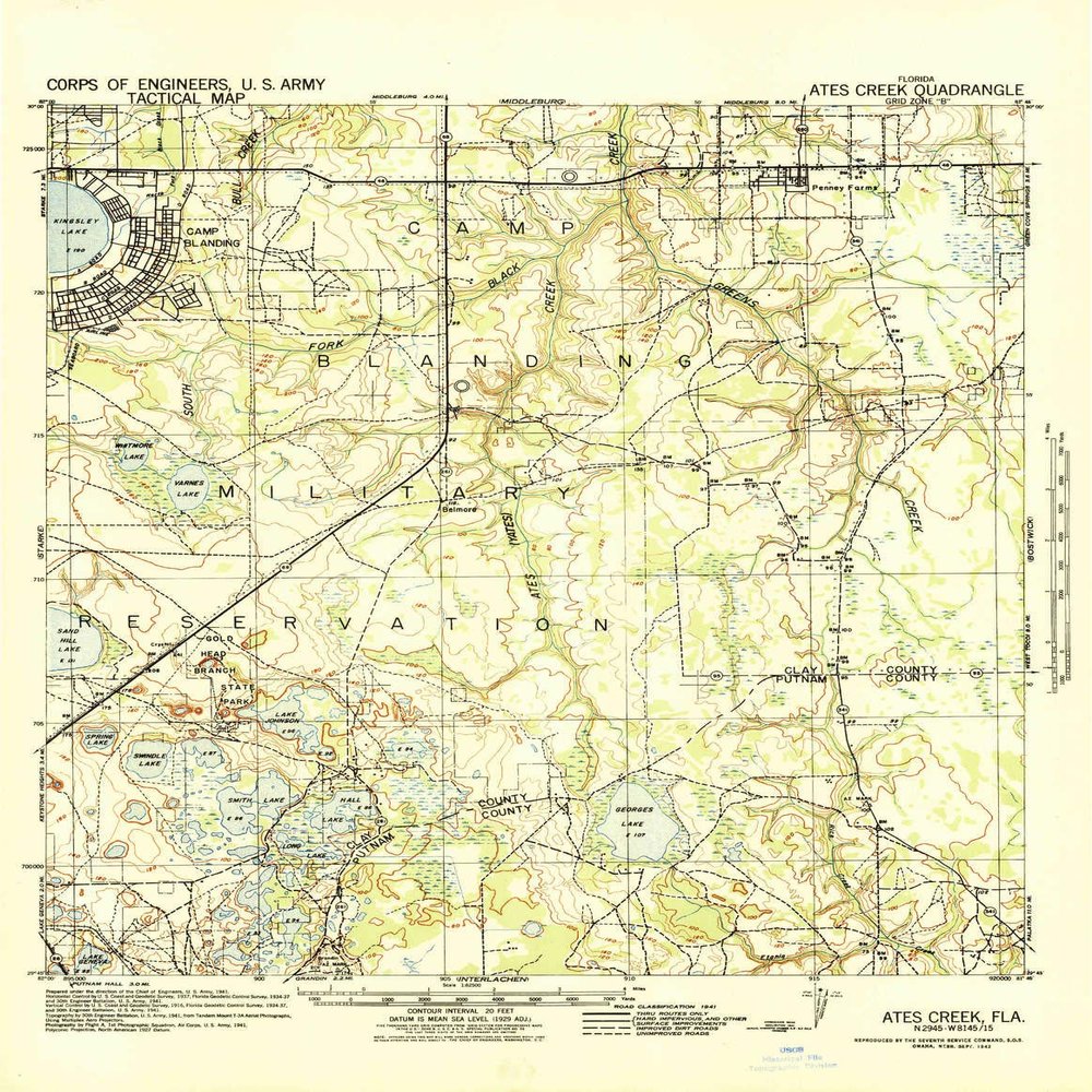 YellowMaps Ates Creek FL topo map, 1:62500 Scale, 15 X 15 Minute, Historical, 1942, 21.9 x 17 in - Polypropylene