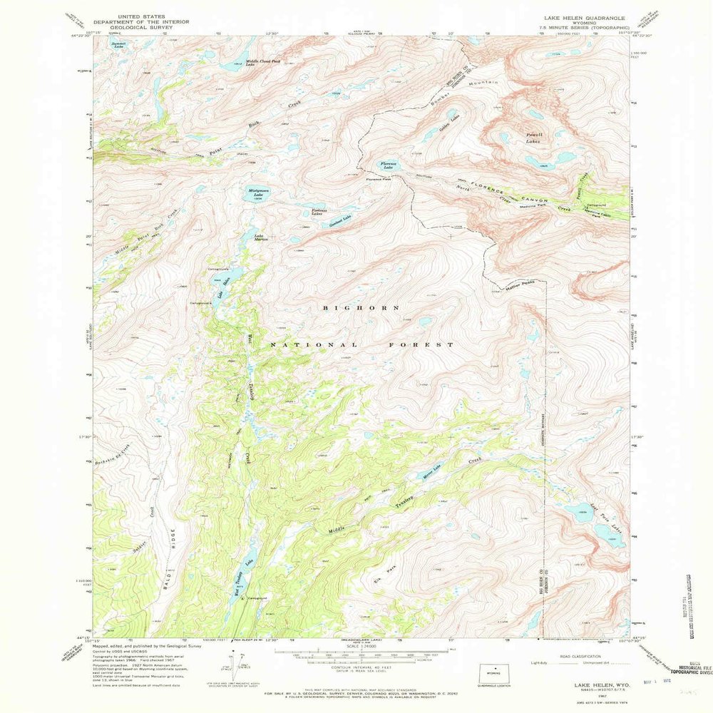 YellowMaps Lake Helen WY topo map, 1:24000 Scale, 7.5 X 7.5 Minute, Historical, 1967, Updated 1972, 27 x 21.7 in - Tyvek
