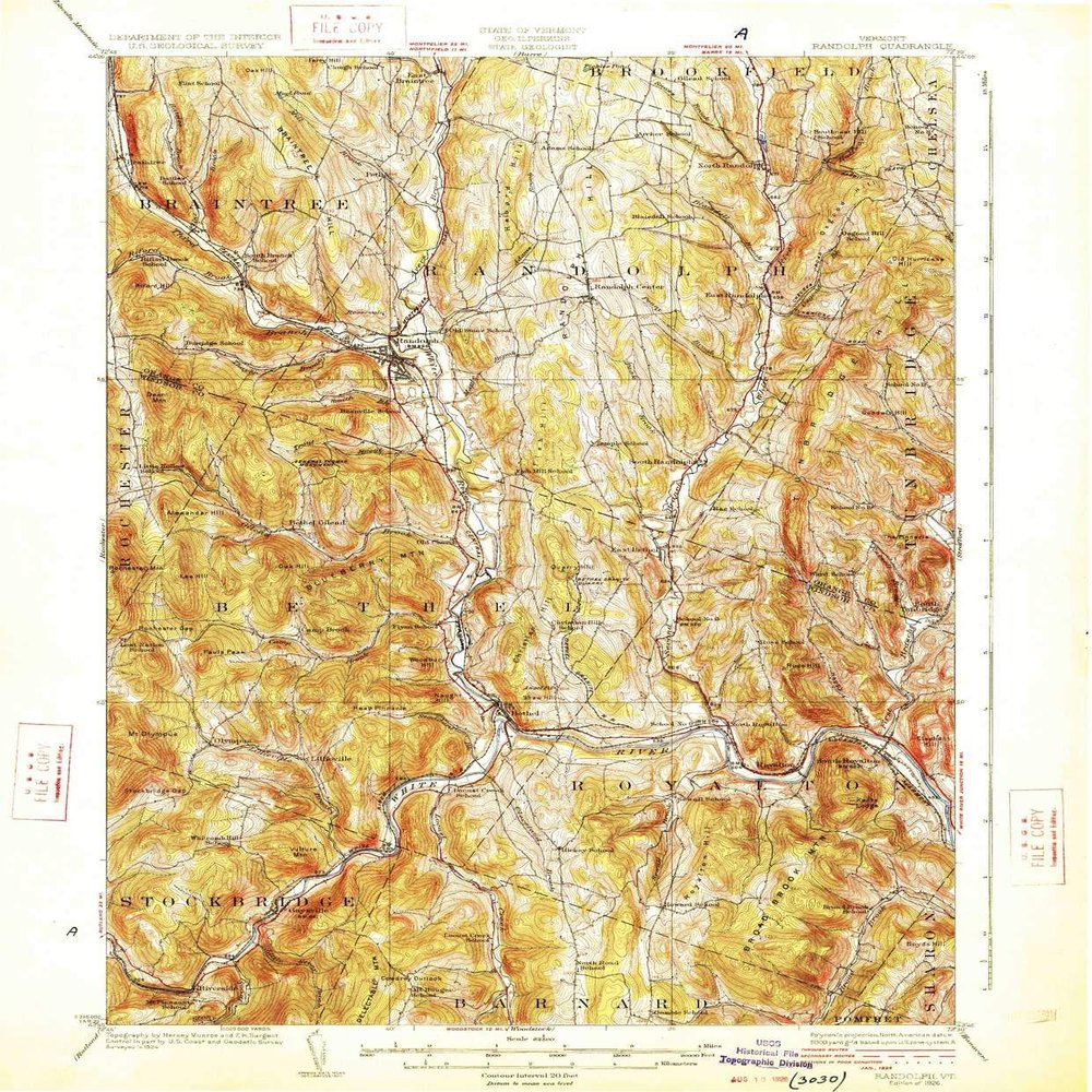 YellowMaps Randolph VT topo map, 1:62500 Scale, 15 X 15 Minute, Historical, 1926, 19.73 x 16.32 in - Tyvek