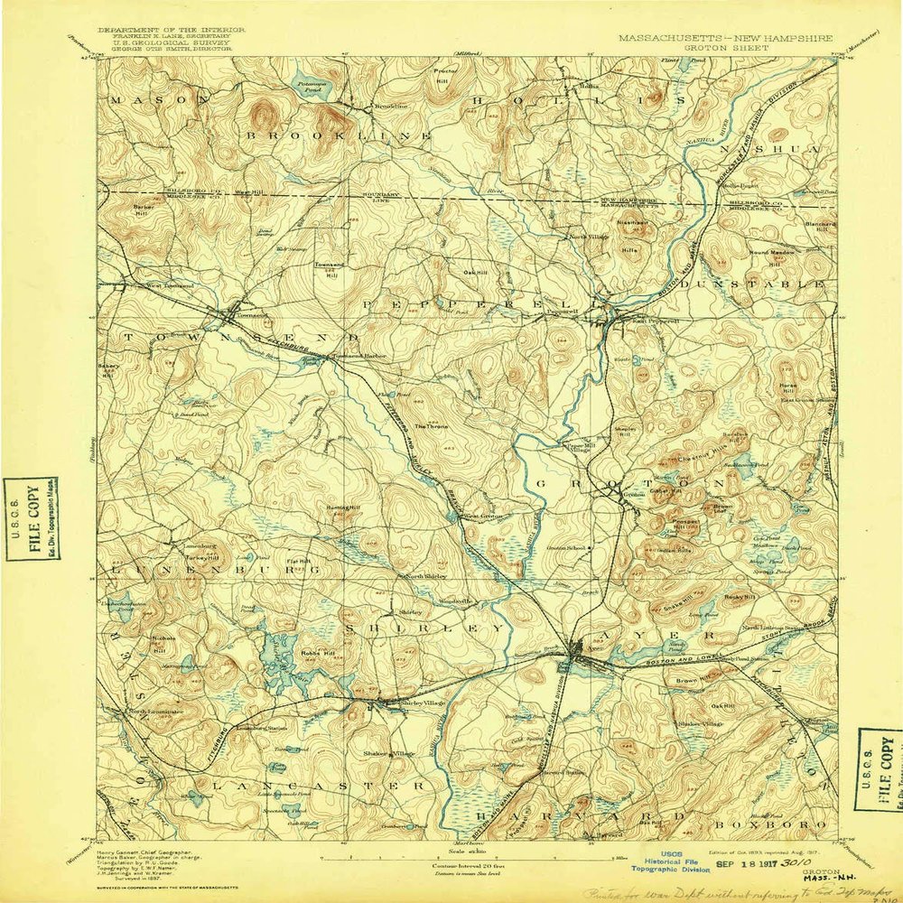 YellowMaps Groton MA topo map, 1:62500 Scale, 15 X 15 Minute, Historical, 1893, Updated 1917, 20.2 x 15.8 in - Polypropylene