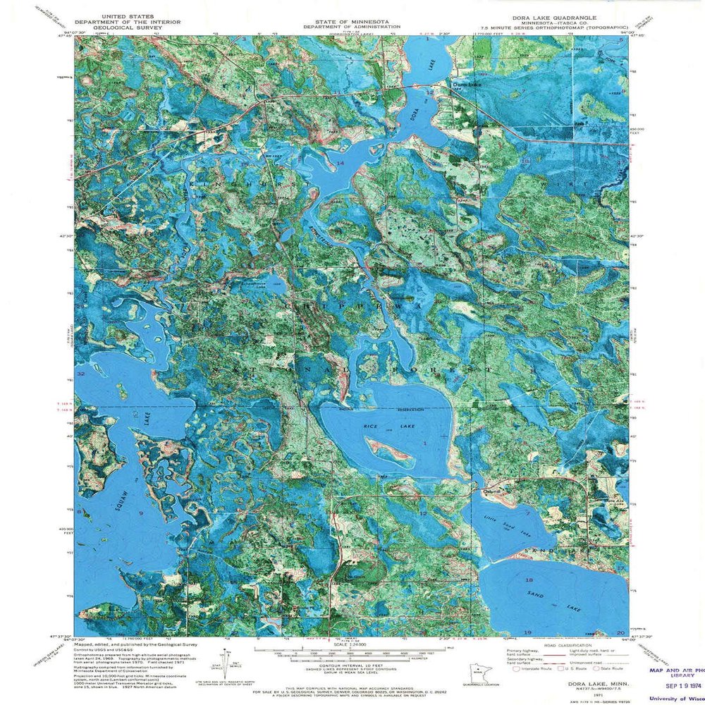 YellowMaps Dora Lake MN topo map, 1:24000 Scale, 7.5 X 7.5 Minute, Historical, 1971, Updated 1974, 27.23 x 21.53 in - Tyvek