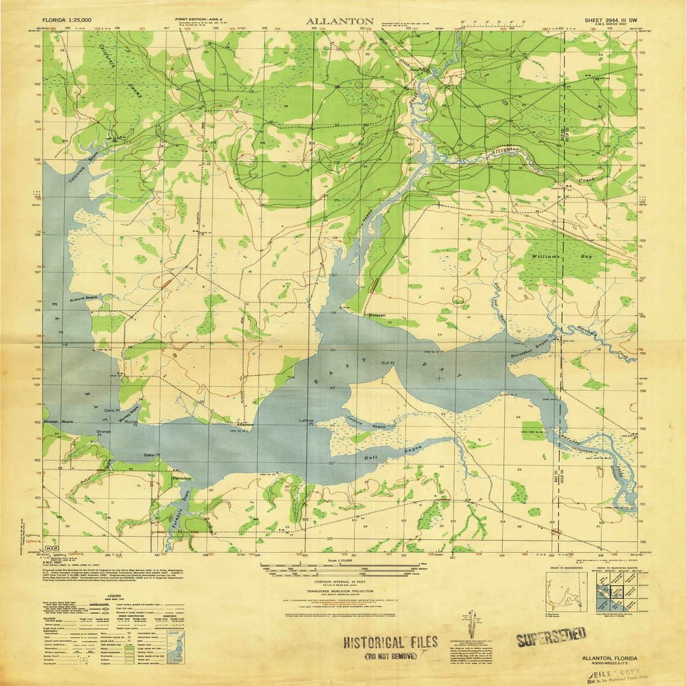 YellowMaps Allanton FL topo map, 1:25000 Scale, 7.5 X 7.5 Minute, Historical, 1947, Updated 1947, 28.7 x 21.9 in - Polypropylene