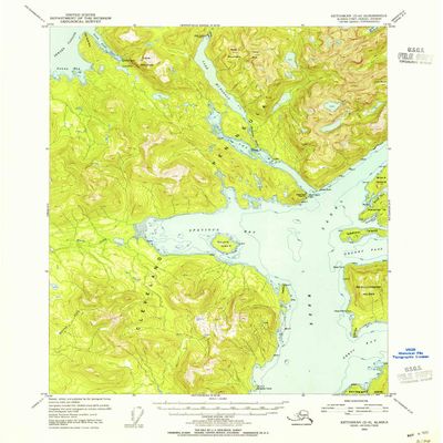 YellowMaps Ketchikan D 6 AK topo map, 1:63360 Scale, 15 X 15 Minute, Historical, 1953, Updated 1955, 20.8 x 17 in - Polypropylene
